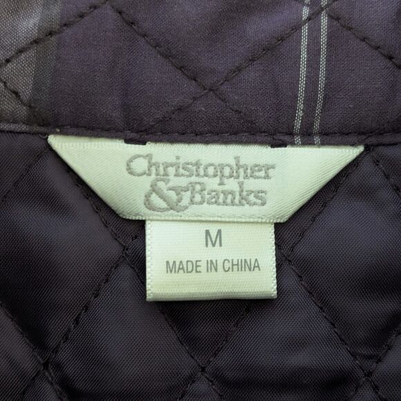 Christopher & Banks Purple Plaid Quilted Vest Size M Cotton Snap Button Lined - Picture 5 of 12